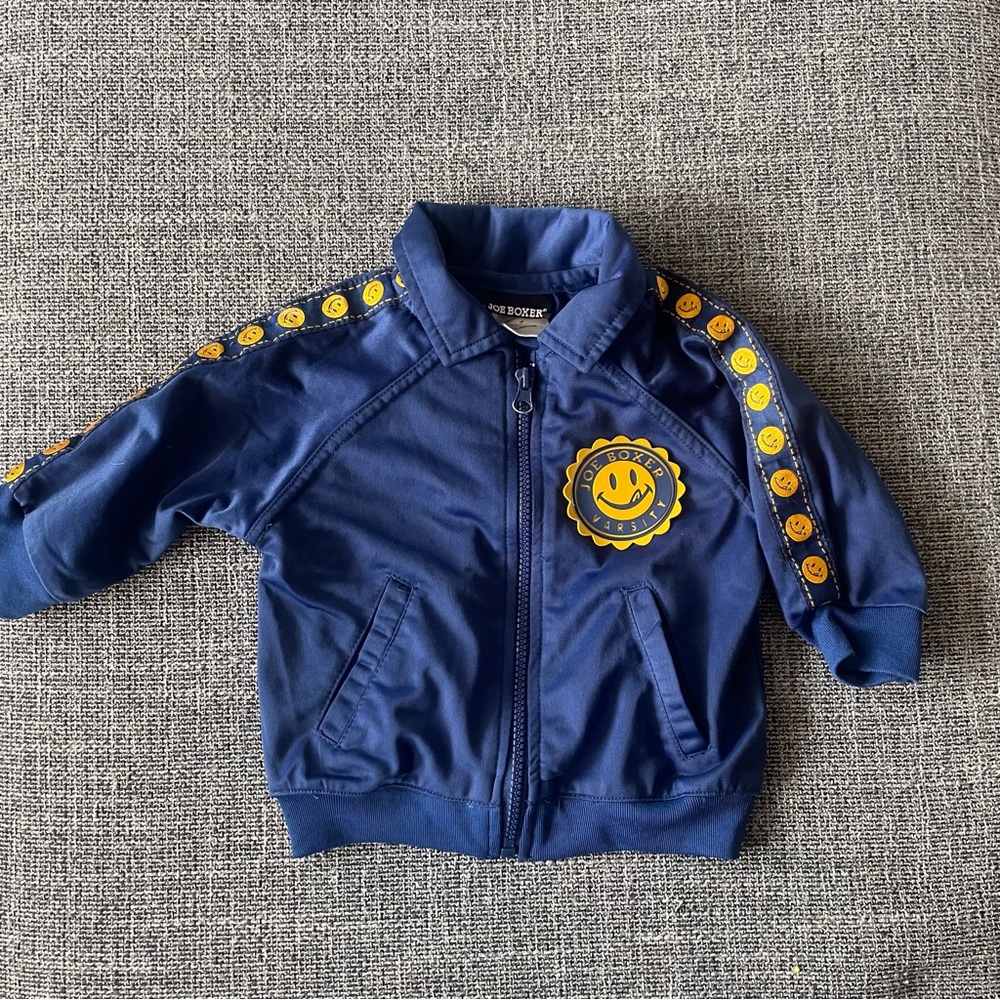 Vintage Joe Boxer Baby Zip Up Blue And Gold Smiley Design 12 Months